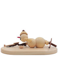 HOLZFIGUR Schneemann liegender Biathlet auf Sockel 6 cm - Multicolor, Holz (17/1/0.1cm)