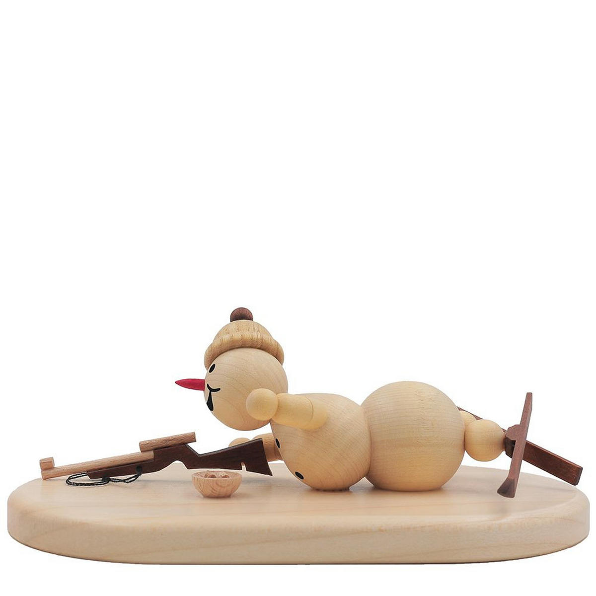 HOLZFIGUR Schneemann liegender Biathlet auf Sockel 6 cm - Multicolor, Holz (17/1/0.1cm)