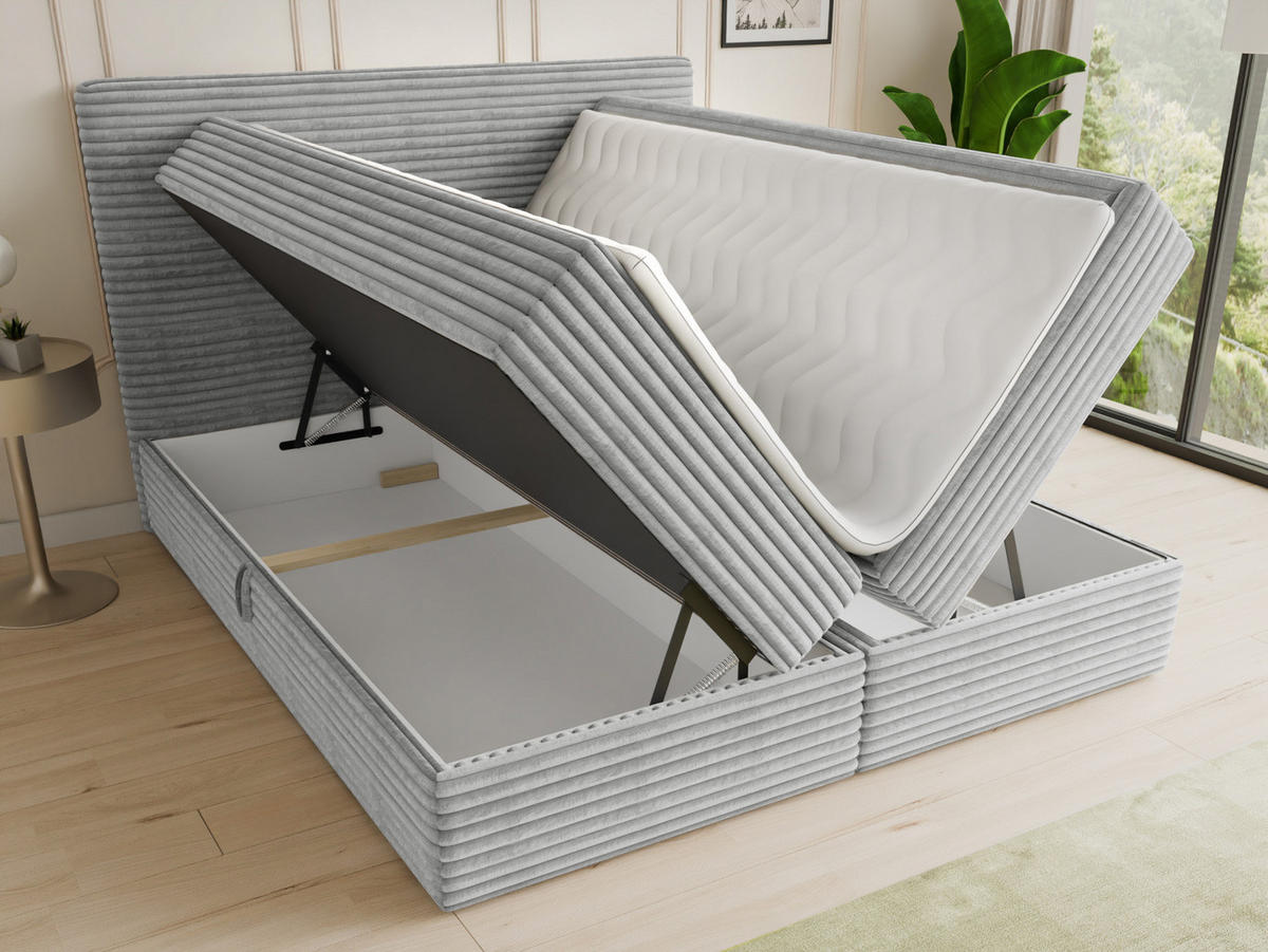 BOXBETT Mollo - 160x200 - grau (Tilia 86, Cord) - Schwarz/Grau, Holz/Holzwerkstoff (160/200cm) - Sofnet