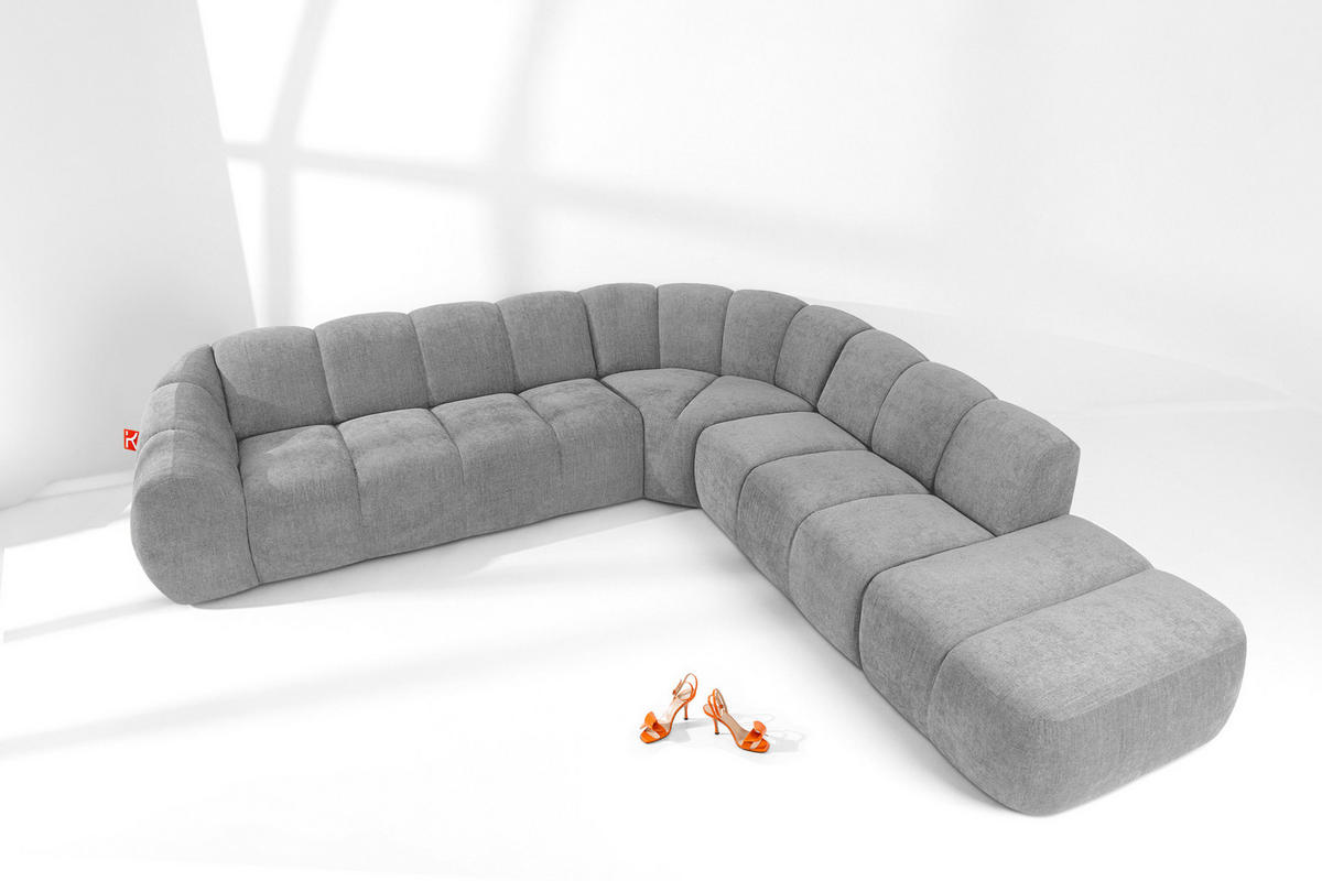 ECKSOFA RECHTS FLAVA, hell Aschgrau - Hellgrau, Holz/Holzwerkstoff (310/314cm) - KONSIMO®