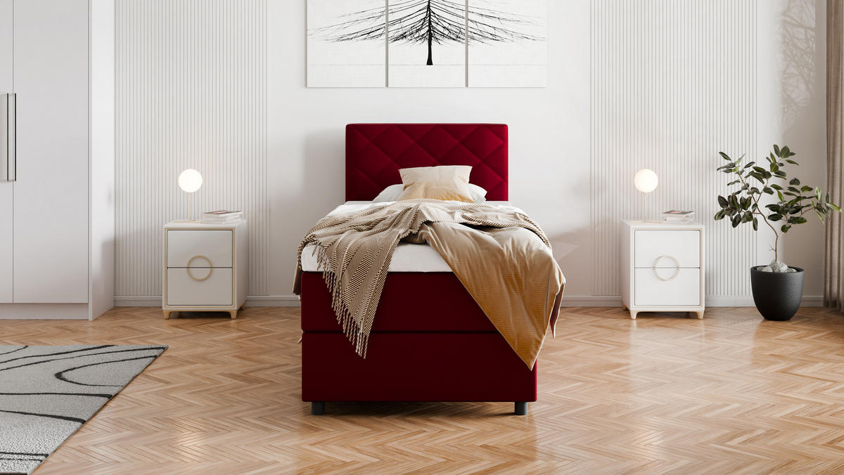 BOXBETT Diamaro 90x200 cm mit Bettkasten und Topper - Rot - Rot, Holz (96/215cm) - Panda Möbel