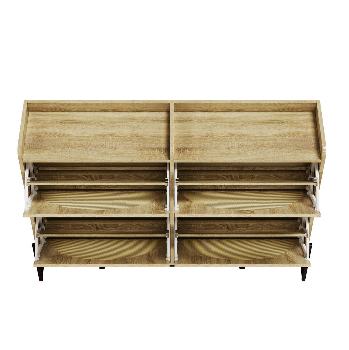 SCHUHSCHRANK 121/25/91,5 cm in Natur mit 4 Klappen und PE-Rattan - Naturfarben, Holzwerkstoff (118/91.5/25cm) - Flora Grace