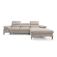 ECKSOFA MESTO Beige Velours-Stoff mit Schlaffunktion - Beige, Holz (288/182cm) - MASSENO