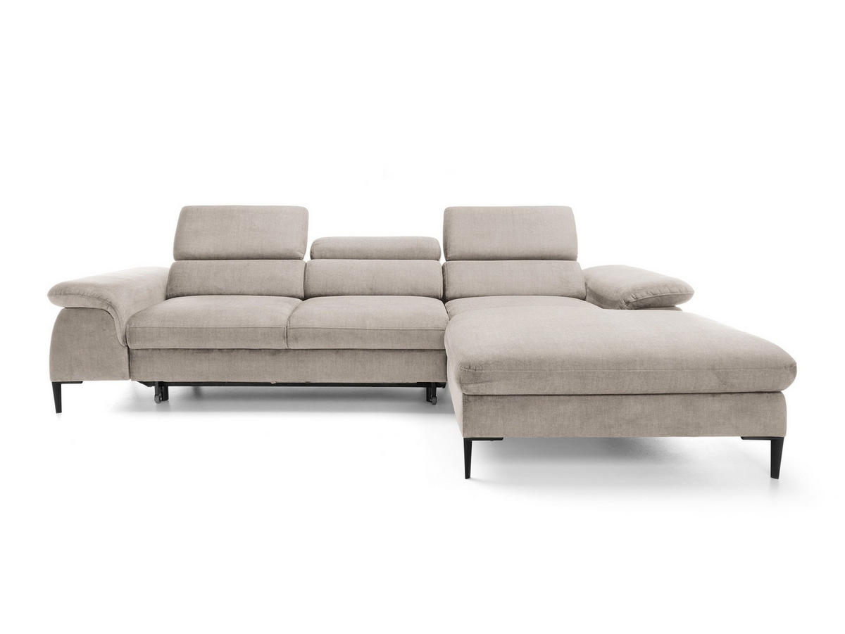 ECKSOFA MESTO Beige Velours-Stoff mit Schlaffunktion - Beige, Holz (288/182cm) - MASSENO