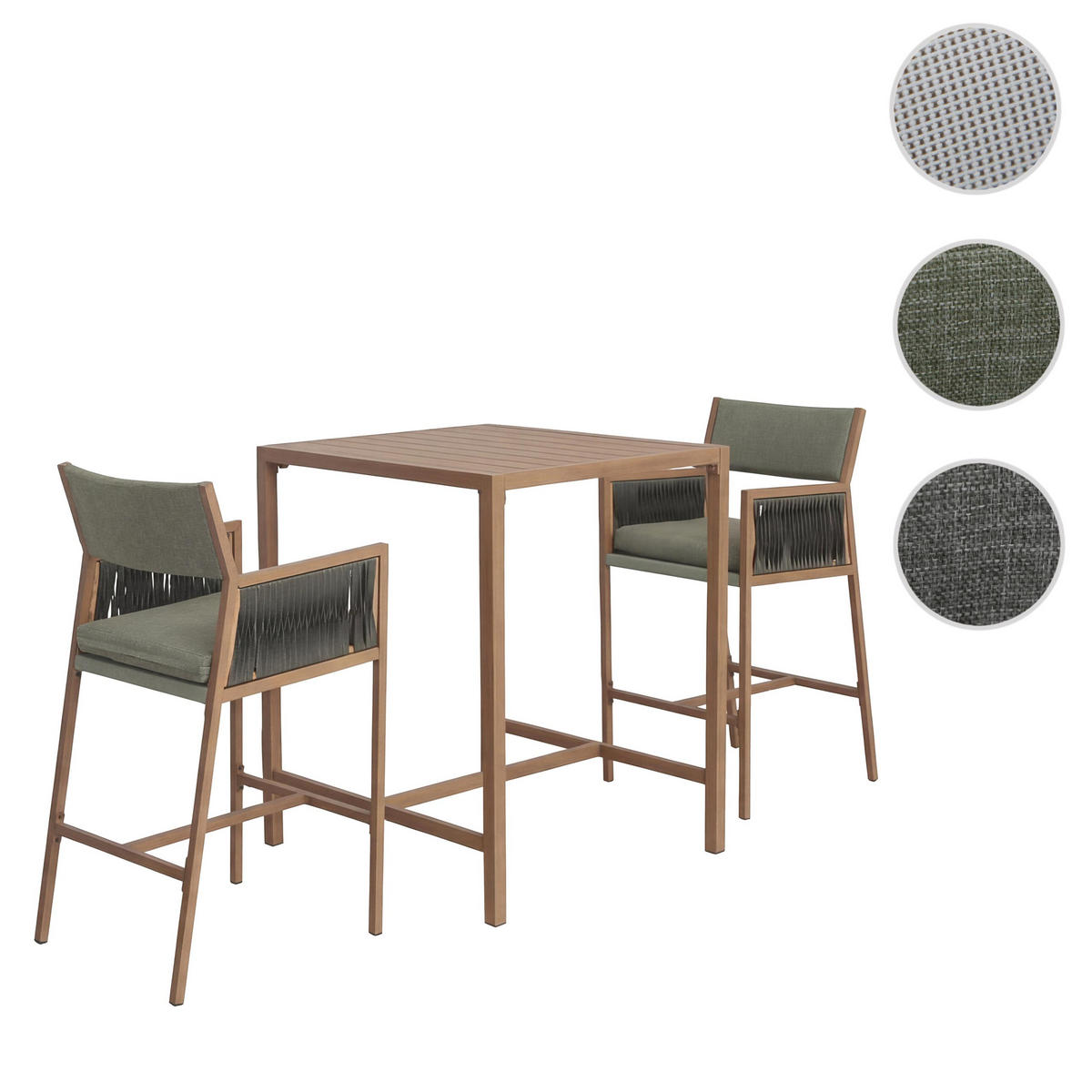 BARSET hranatý Green, sada 3 ks - zelená, textil (90/90/115cm) - MCW