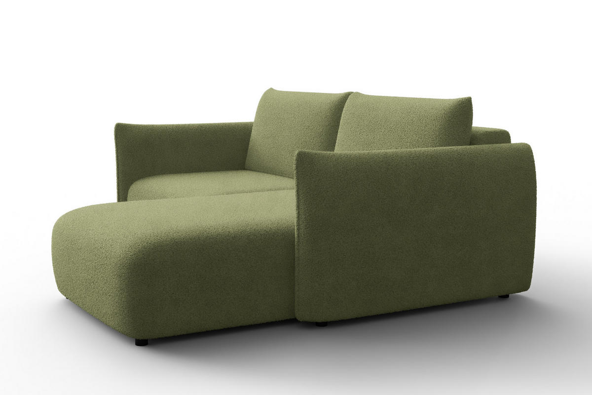 ECKSOFA TAUER 3-Sitzer RECHTS, Bouclé-Stoff grün - Schwarz/Grün, Holz/Textil (206/173cm) - Courtois Laville
