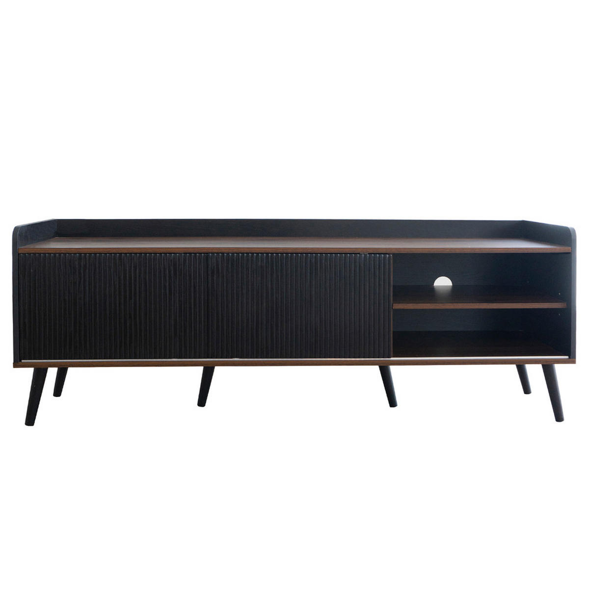 TV-SCHRANK 160x40cm Lowboard 2 Schubladen 2 Schiebetüren Schwarz & Naturholz - Schwarz, Holz (49.48/21.49/65cm) - FLIEKS