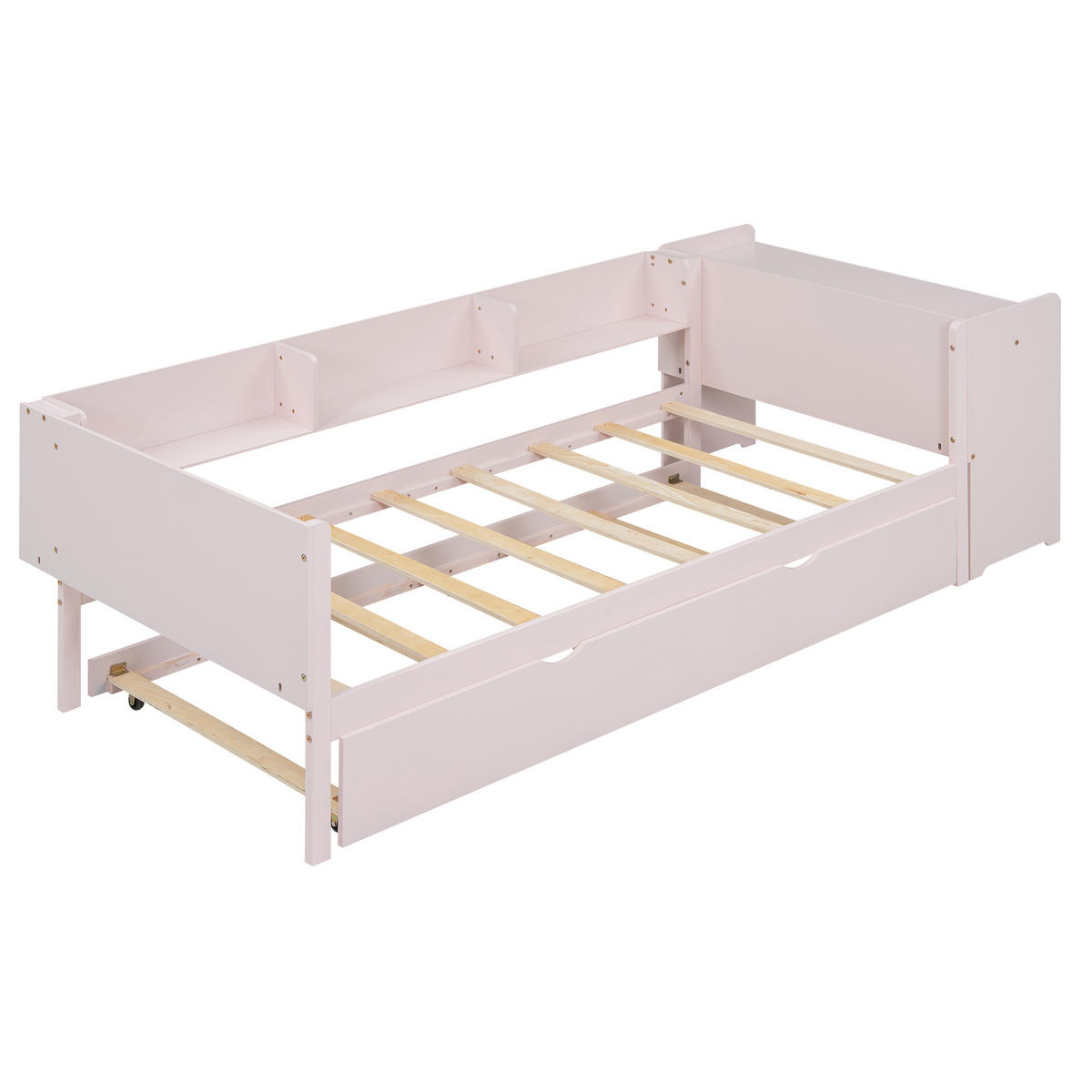 FLACHBETT 90x200cm Rosa mit Ausziehbett Schreibtisch 3 Regale - Pink, Holz (90/200cm) - FLIEKS