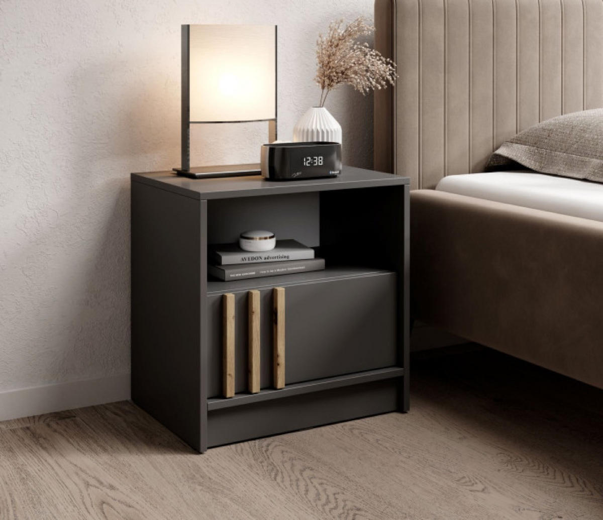 NACHTTISCH Grafit KELLY Mit Schublade Und Ablagegriff Aus Lamellen - Graphitfarben, Holzwerkstoff (51/52/38cm) - Sepro Meble