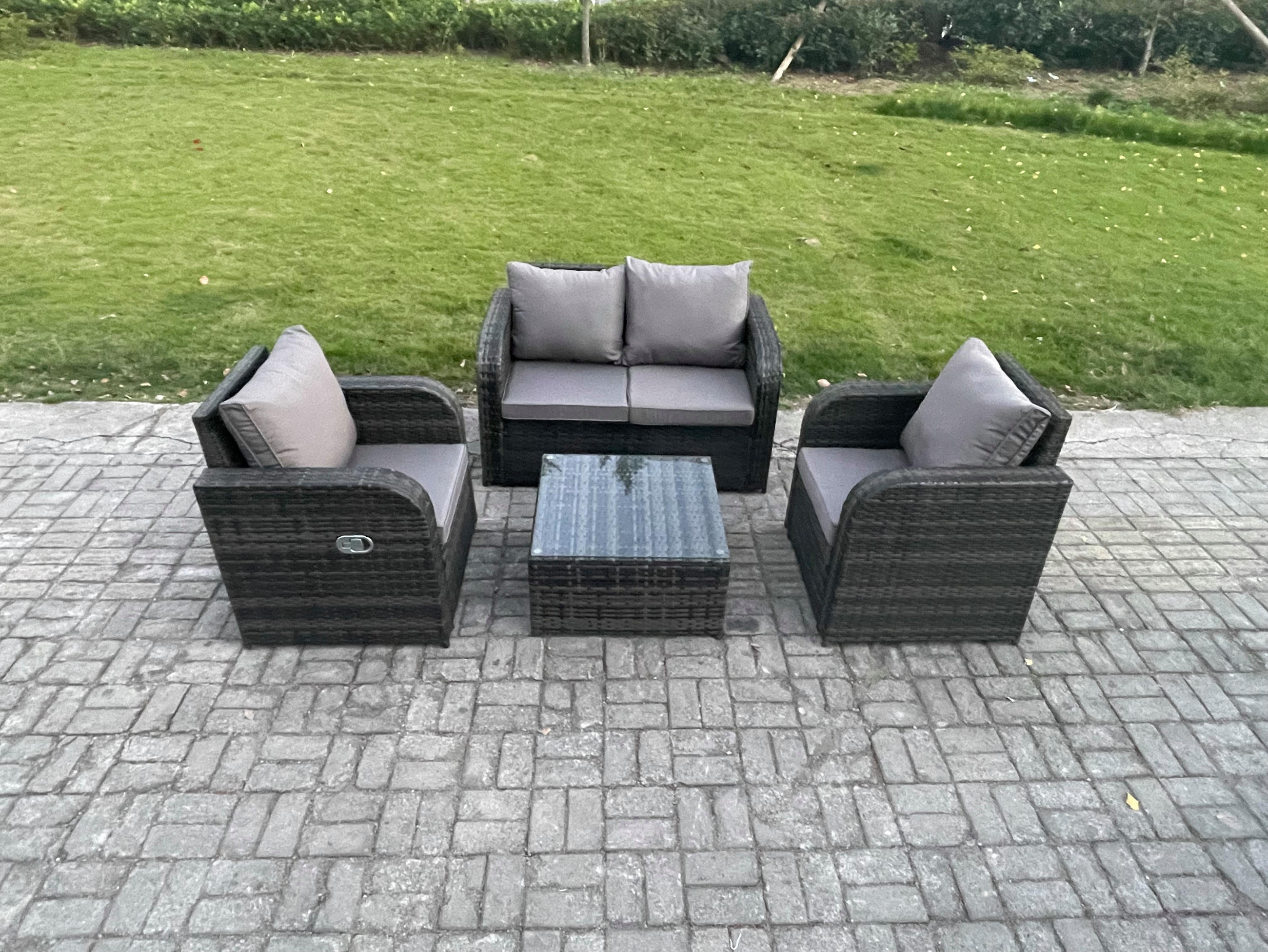 LOUNGESOFA-SET Polyrattan Dunkelgrau 4-Sitzer - Dunkelgrau, Metall - Fimous