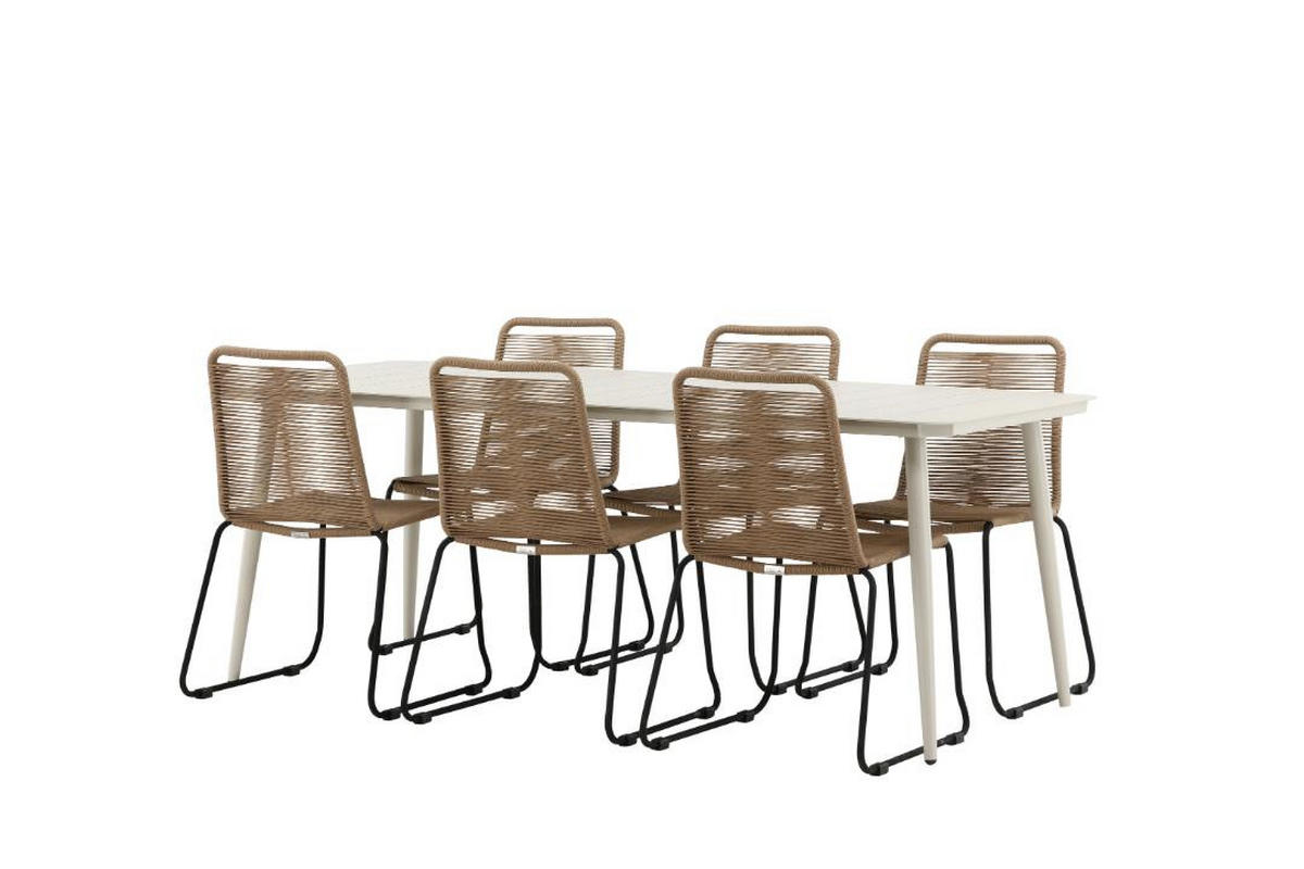GARTENSET, Lina, Tisch Braun, Metall, 90 x 200 x 75 cm, 7-teilig - Braun, Metall - ebuy24