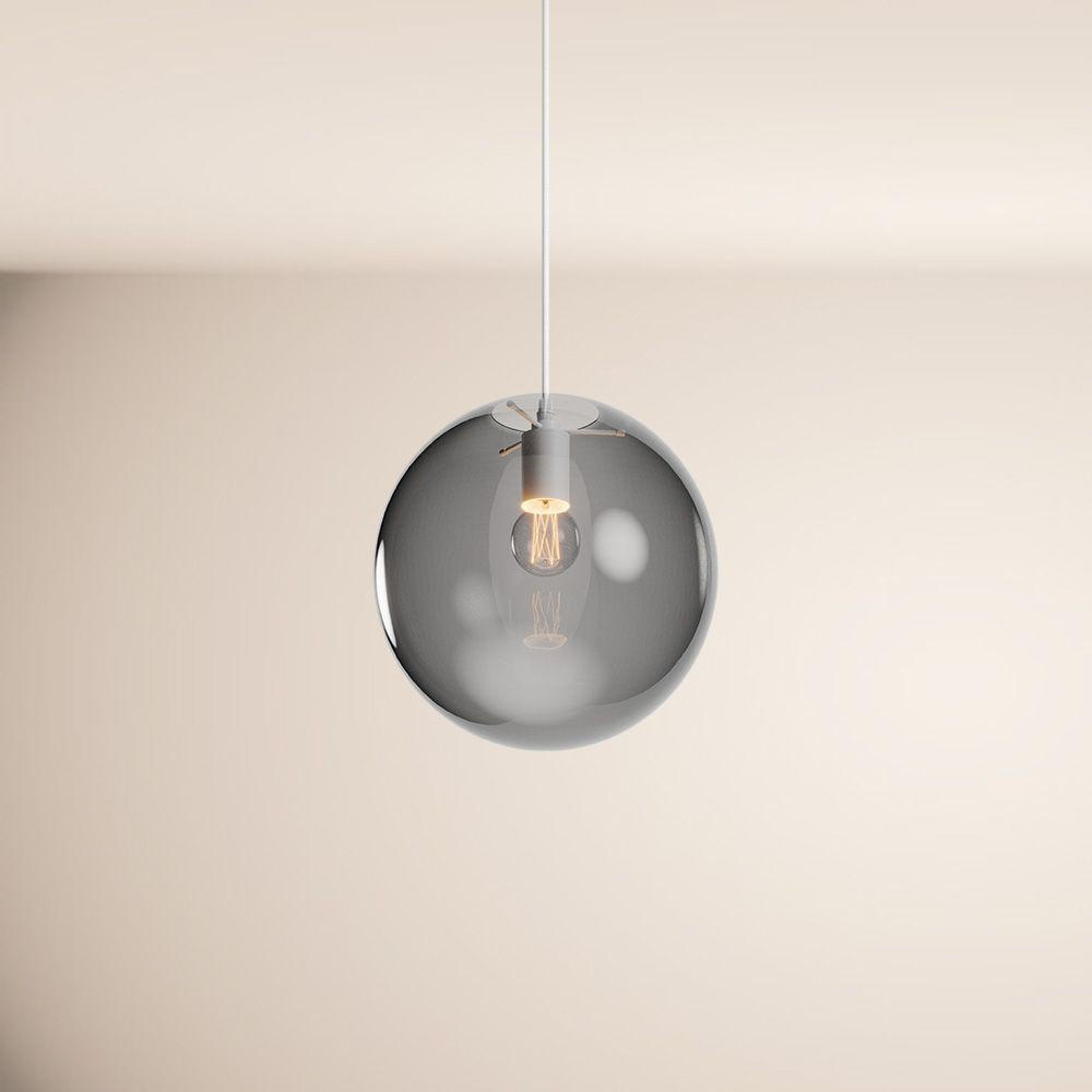 GALERIELEUCHTE Orb 5m Abhängung Rauch/Weiß Ø 30cm - Anthrazit/Weiß, Glas (30/30/30cm) - s.luce