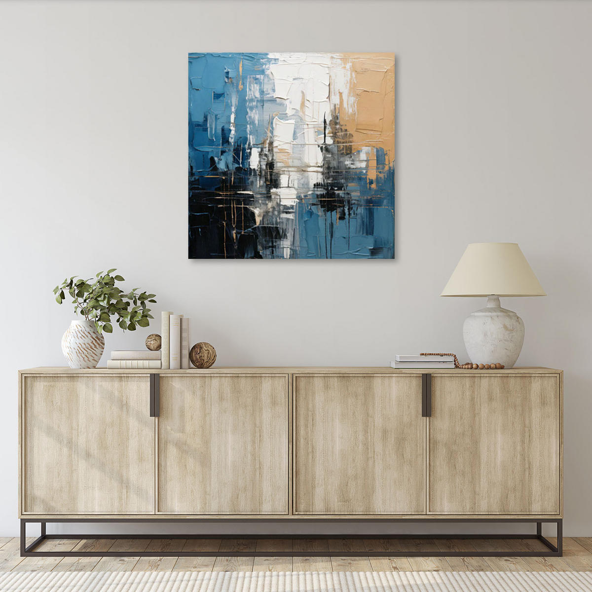 LEINWANDBILD Abstraktion Stadt Blau 60x60cm - Blau, Textil (60/60cm) - Feeby