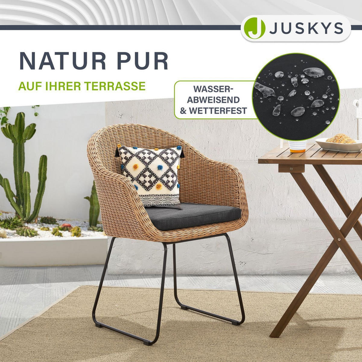 GARTENSTUHL Cody 6er-Set - Braun, Naturmaterialien (57/82/59cm) - Juskys