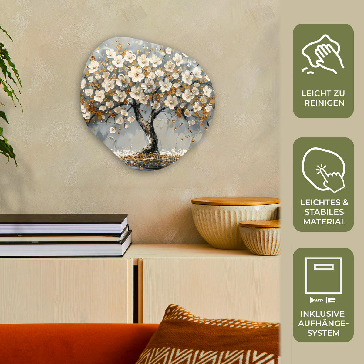 WANDBILD Baum - Gold - Blumen - Abstrakt - Kunst 40x40 cm - Goldfarben, Kunststoff (40/40cm) - MuchoWow