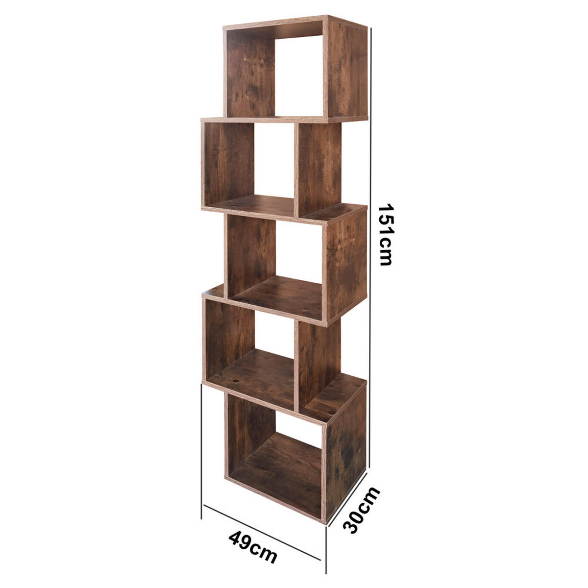 STANDREGAL Kaliopsi mit 5 Regalfächern, dunkle Holzoptik - Dunkelbraun, Holzwerkstoff (49/151/30cm) - Selsey
