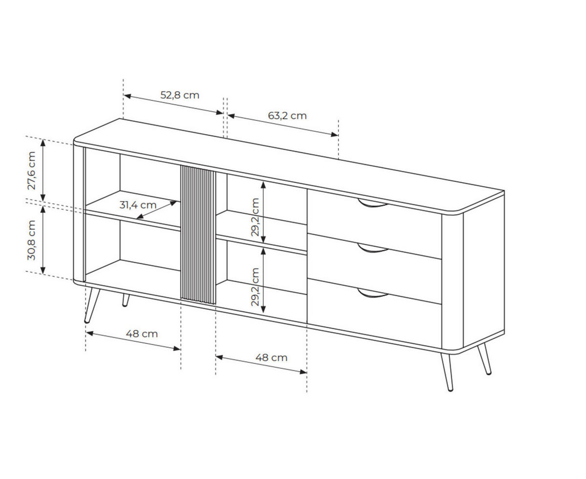 SIDEBOARD Terzo 2D 3S Eiche Dunin mit Rillendekor - Schwarz Metallfüße - Eichefarben/Schwarz, Holz/Holzwerkstoff (195/81/38cm) - Ravio