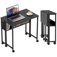 SCHREIBTISCH Schwarz klappbar auf Rollen mit Ablagefach und Seitentasche 80/50/75 cm - Schwarz, Holzwerkstoff (50/80/75cm) - PANGIVO