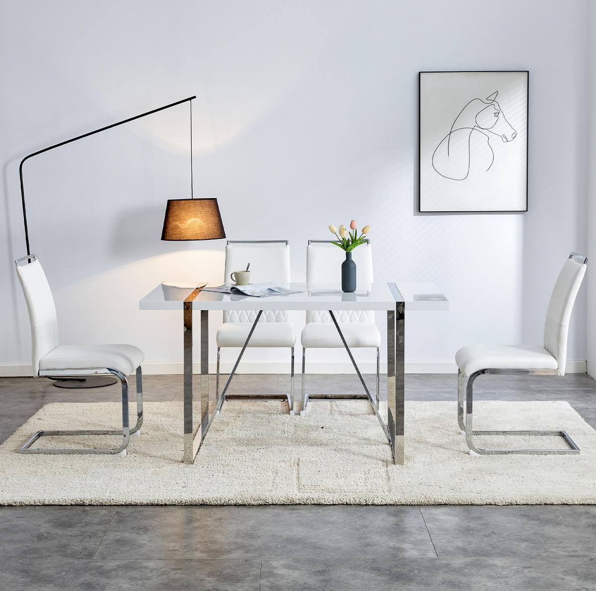 STUHL 4er-Set gepolstert mit Metallgestell Weiß - Weiß, Metall (48/95/42.2cm) - Meubliv
