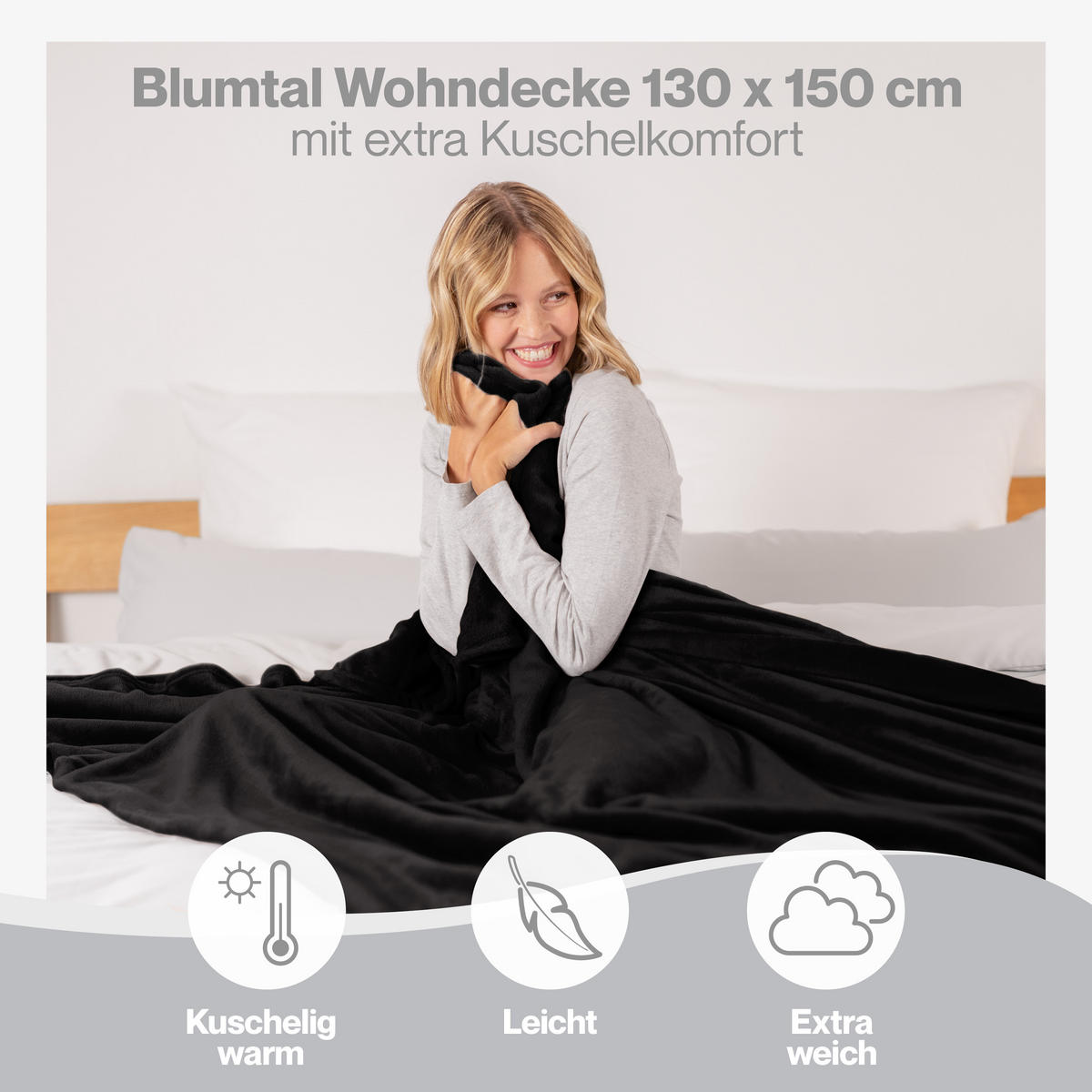 KUSCHELDECKE Anton 130/150 cm, Schwarz - Schwarz, Textil (130/150cm) - Blumtal