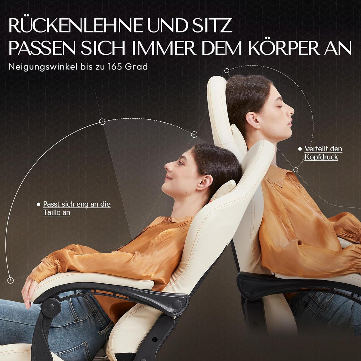 GAMING-STUHL Ergonomisch Verstellbarer 90°-170° Für Homeoffice/Gaming - Weiß, Leder (60/115/60cm)