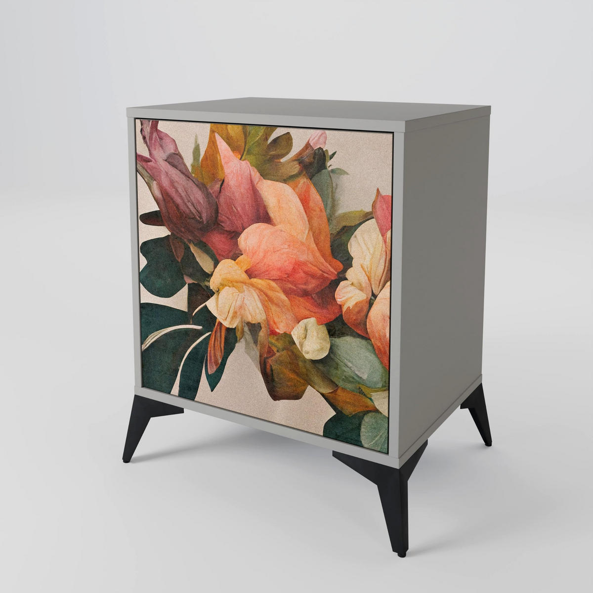 SIDEBOARD STYLISH BEAUTY, Grau, 57,5x42x77,5 cm, Schräge Buchenholzfüße - Buchefarben/Multicolor, Holzwerkstoff/Buchenholz (57.5/77.5/42cm) - SpaceRebels