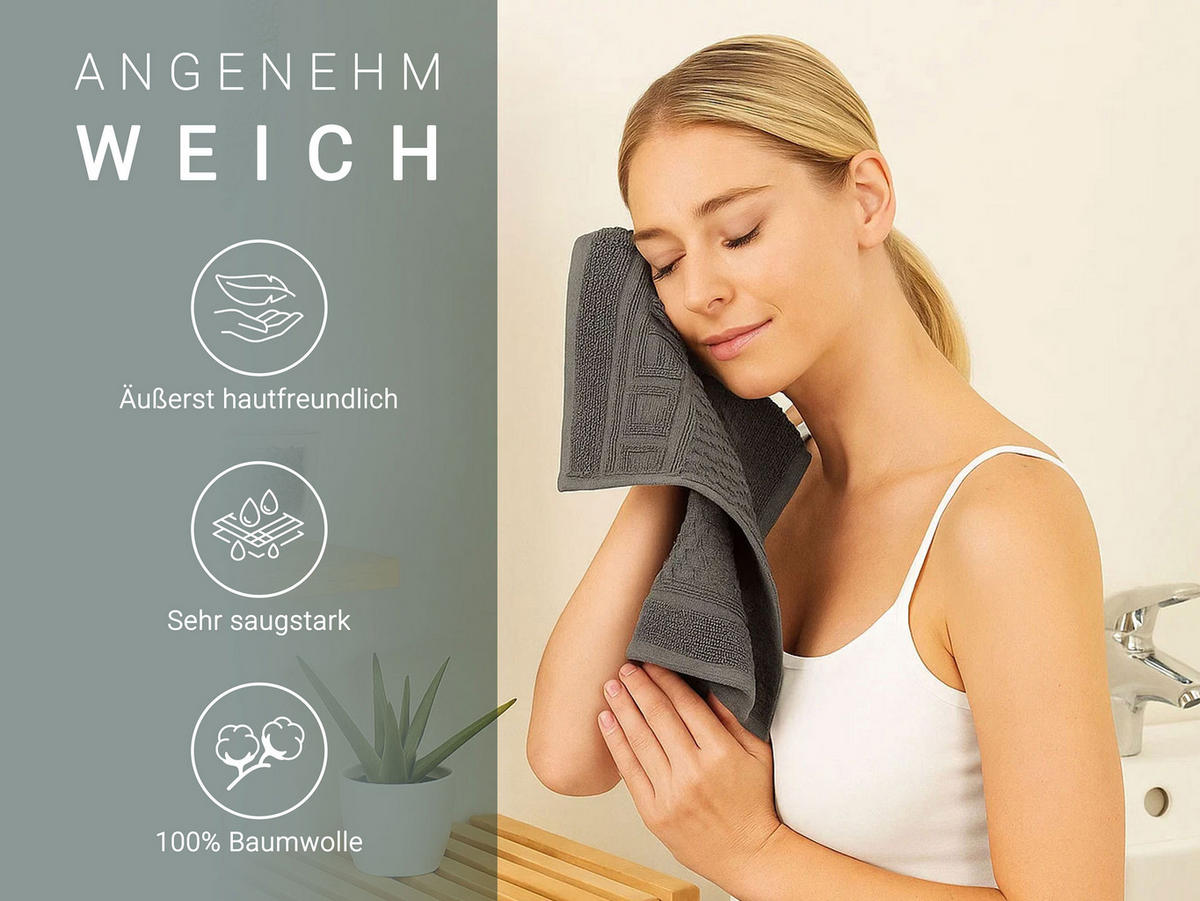 GÄSTETÜCHER, 10er-Set, 30x50 cm, 100% Baumwolle, Grau - Anthrazit, Textil (30/50cm) - Zollner