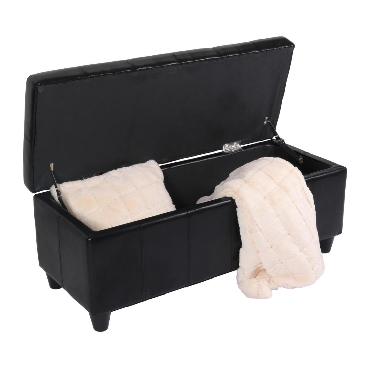 SITZBANK MIT AUFBEWAHRUNG Schwarz - Schwarz, Leder (112/45/45cm) - MCW