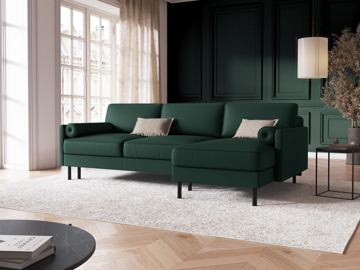 AUSKLAPPBARES-ECKSOFA rechts mit Container Scott aus strukturiertem Stoff grün 5 Sitzplätze - Grün, Textil (142/212cm) - Micadoni