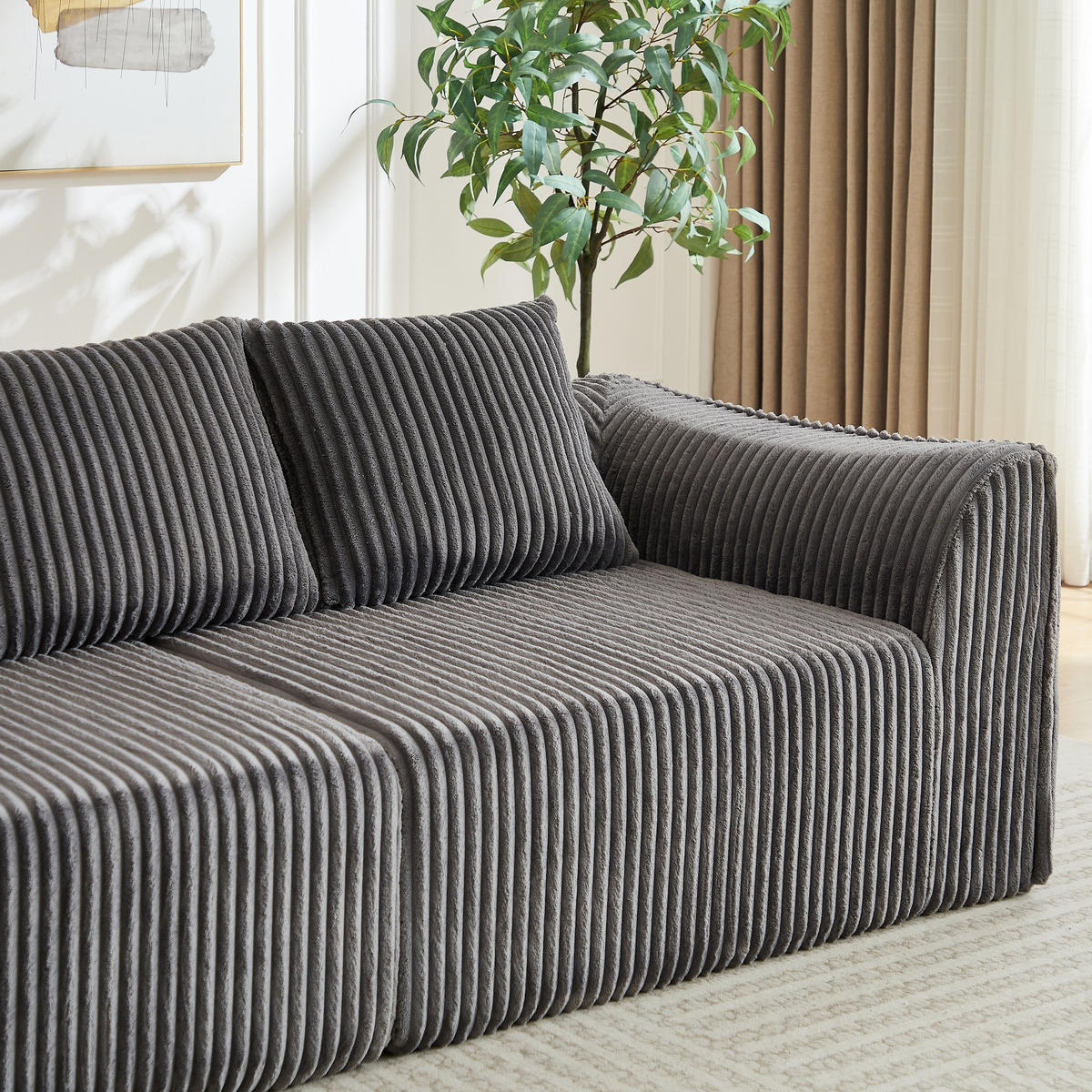 2-SITZER SOFA Cord Grau mit 2 Kissen - Grau, Textil (185/72.5/101cm) - WISHDOR