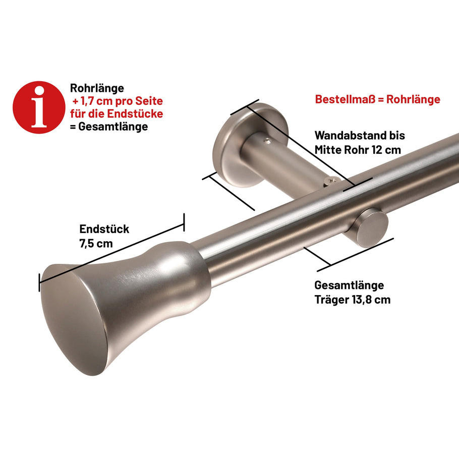 GARDINENSTANGE 1-Lauf Kegel - Silberfarben, Metall (60cm) - Deco-Raum
