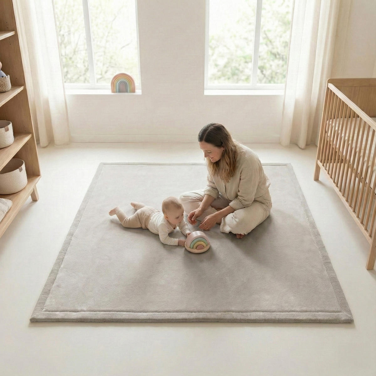 KRABBELTEPPICH samtweich, kuschelig und ÖKO-TEX zertifiziert - Hellgrau 200x300cm - Hellgrau, Textil (300/200cm) - Sanosoft