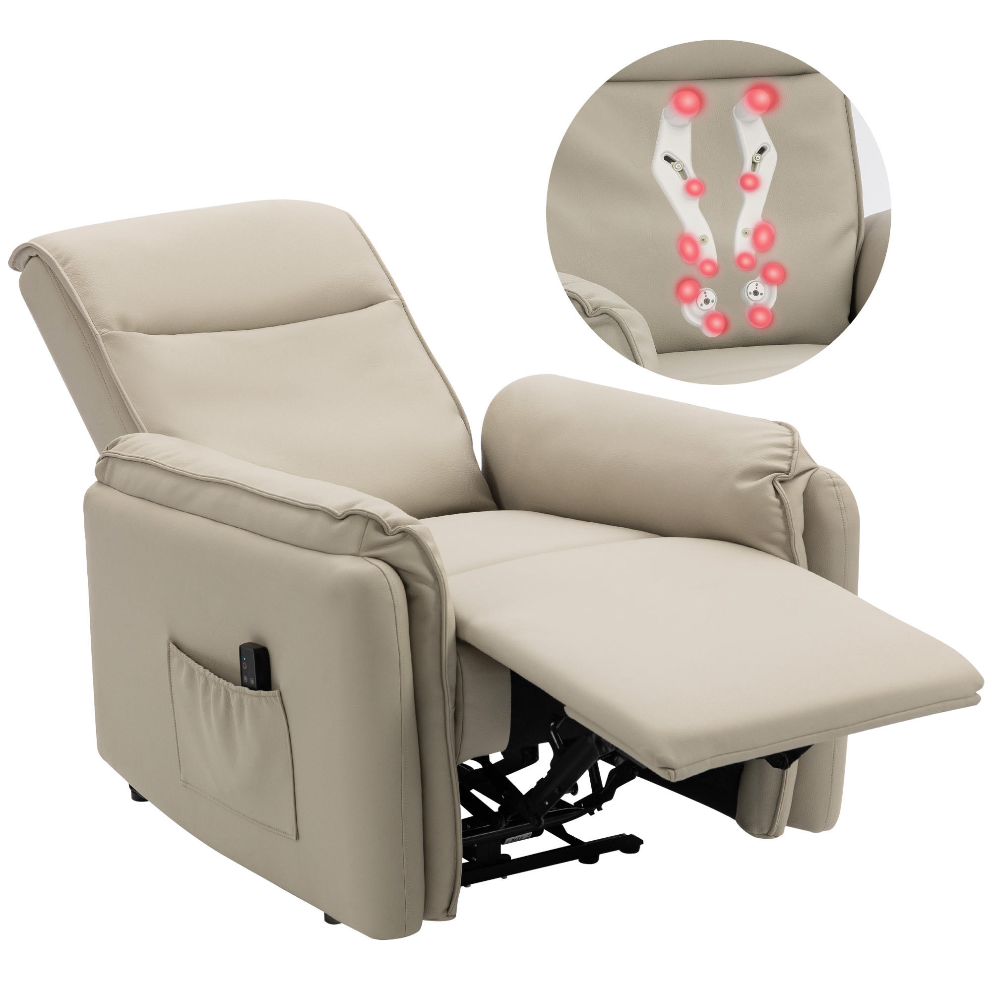 MASSESESSEL Beige mit Massagefunktion und elektrischer Liegefunktion 92/86/102 cm - Beige, Leder (92/102/86cm) - PANGIVO