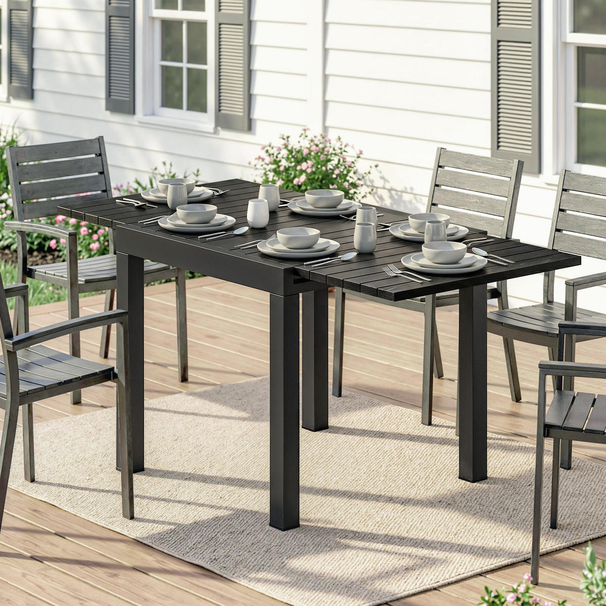 GARTENTISCH,SCHWARZ,1 Stück - Schwarz, Naturmaterialien (160/80/75cm) - GiPP