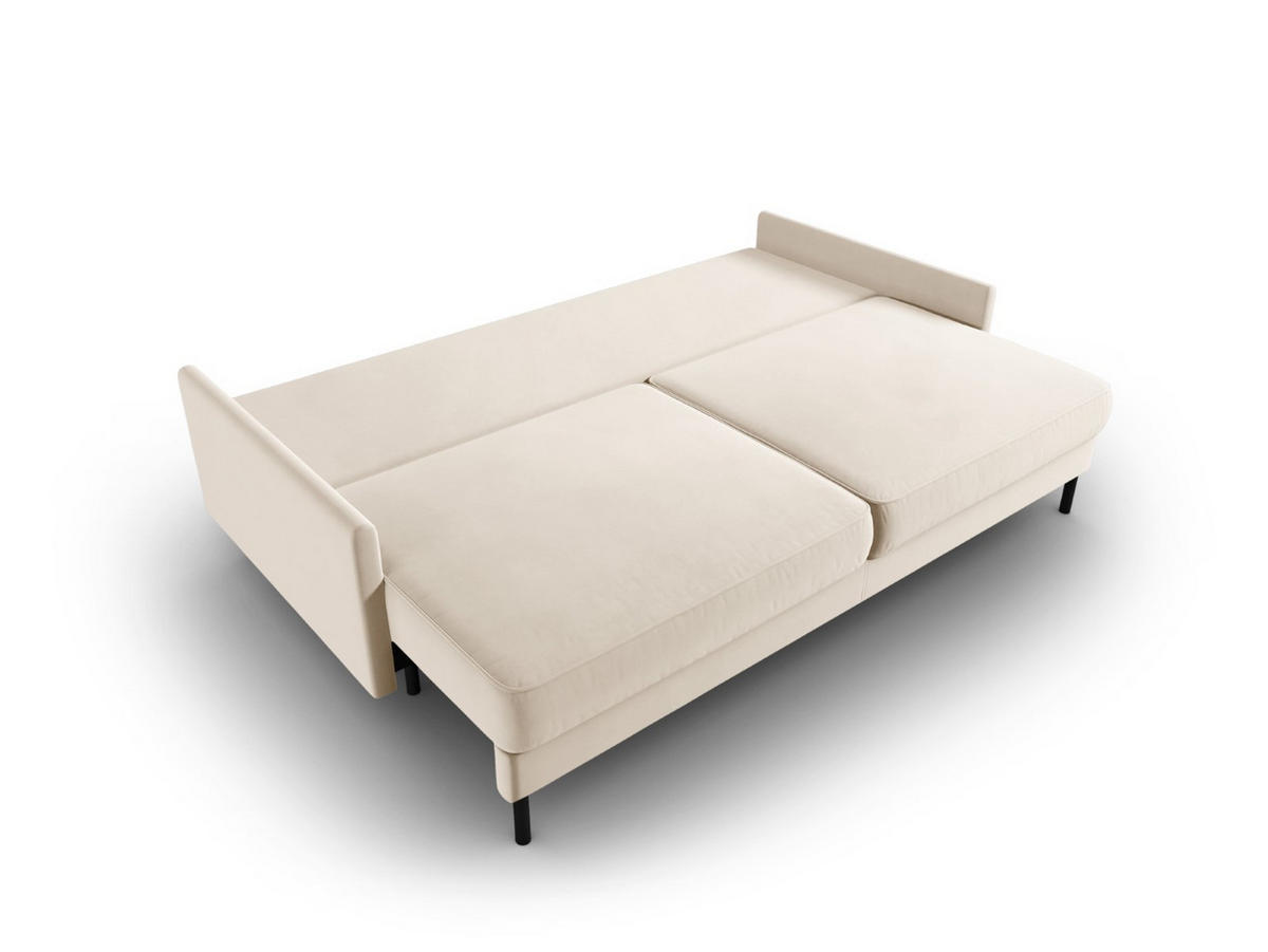 AUSKLAPPBARES-SOFA mit Bettkasten Scott aus Samt leichtes beige 3 Sitzplätze - Beige, Textil (97/87/212cm) - Micadoni