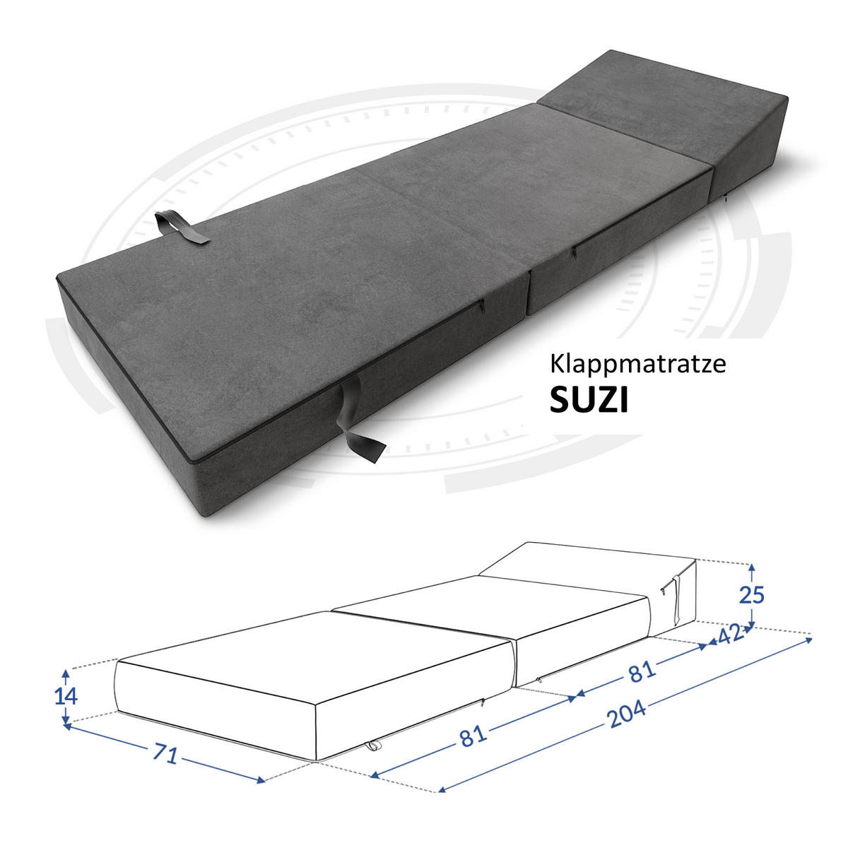 KLAPPMATRATZE SUZI - Graphitfarben, Textil (70/200cm) - FDM