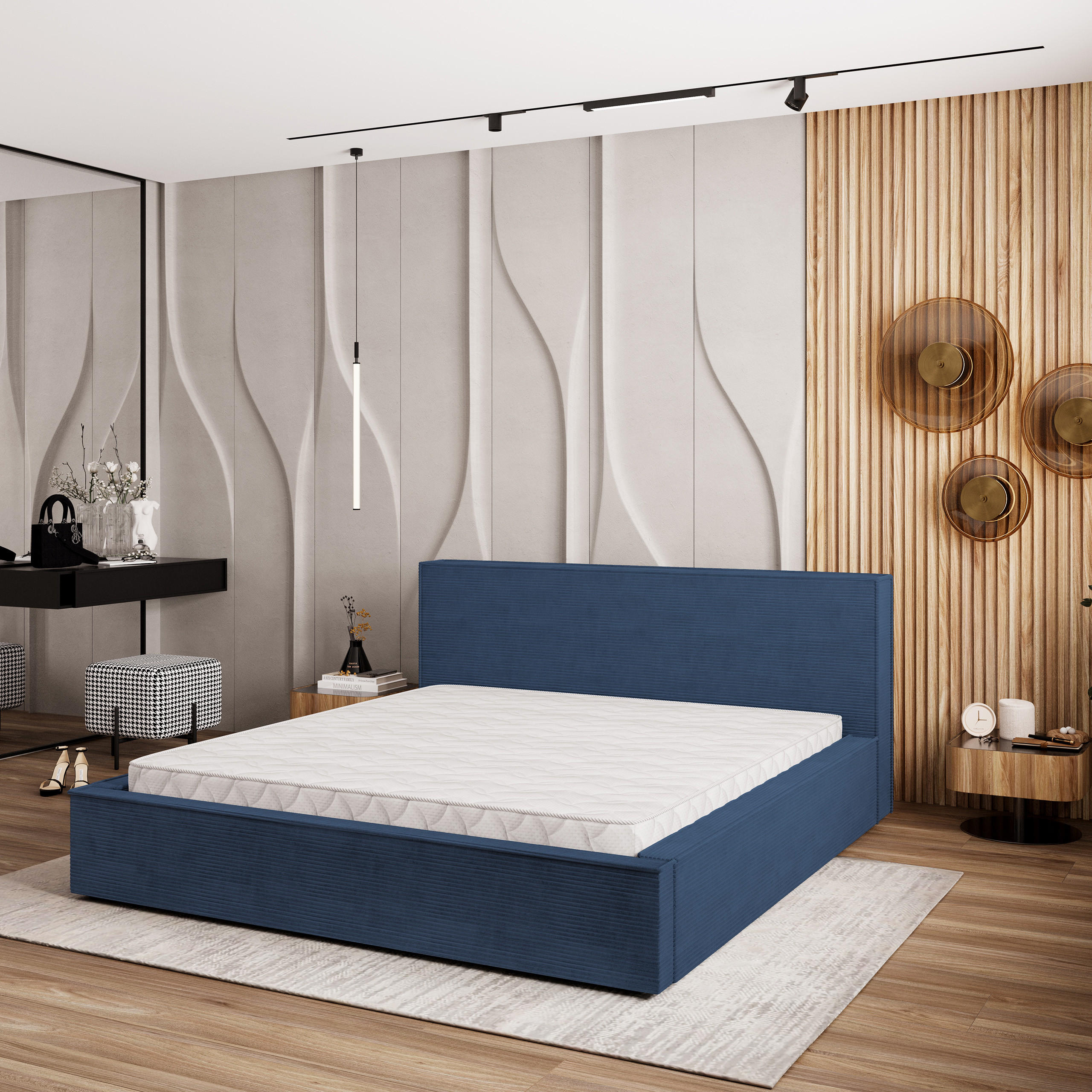 POLSTERBETT CELORA 180x200 cm mit Bettkästen - Blau - Blau, Holz (180/200cm) - MASSENO