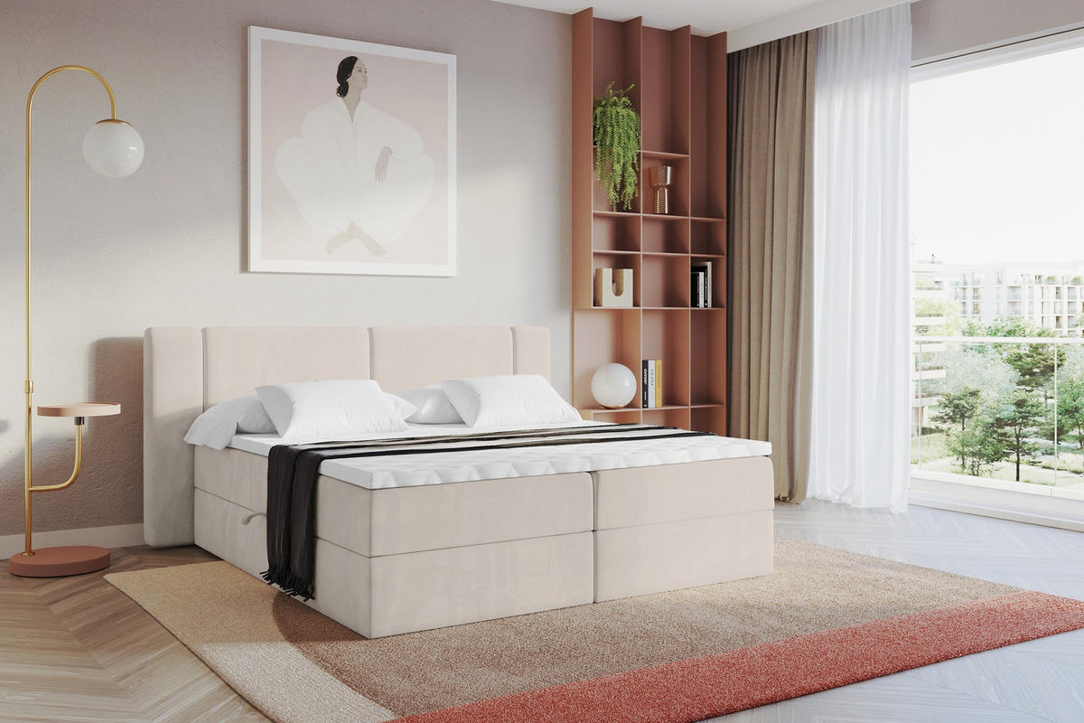 BOXBETT mit Matratze H4 - EVON - 140x200 cm Beige - Beige, Holzwerkstoff (140/200cm) - ALTDECOR