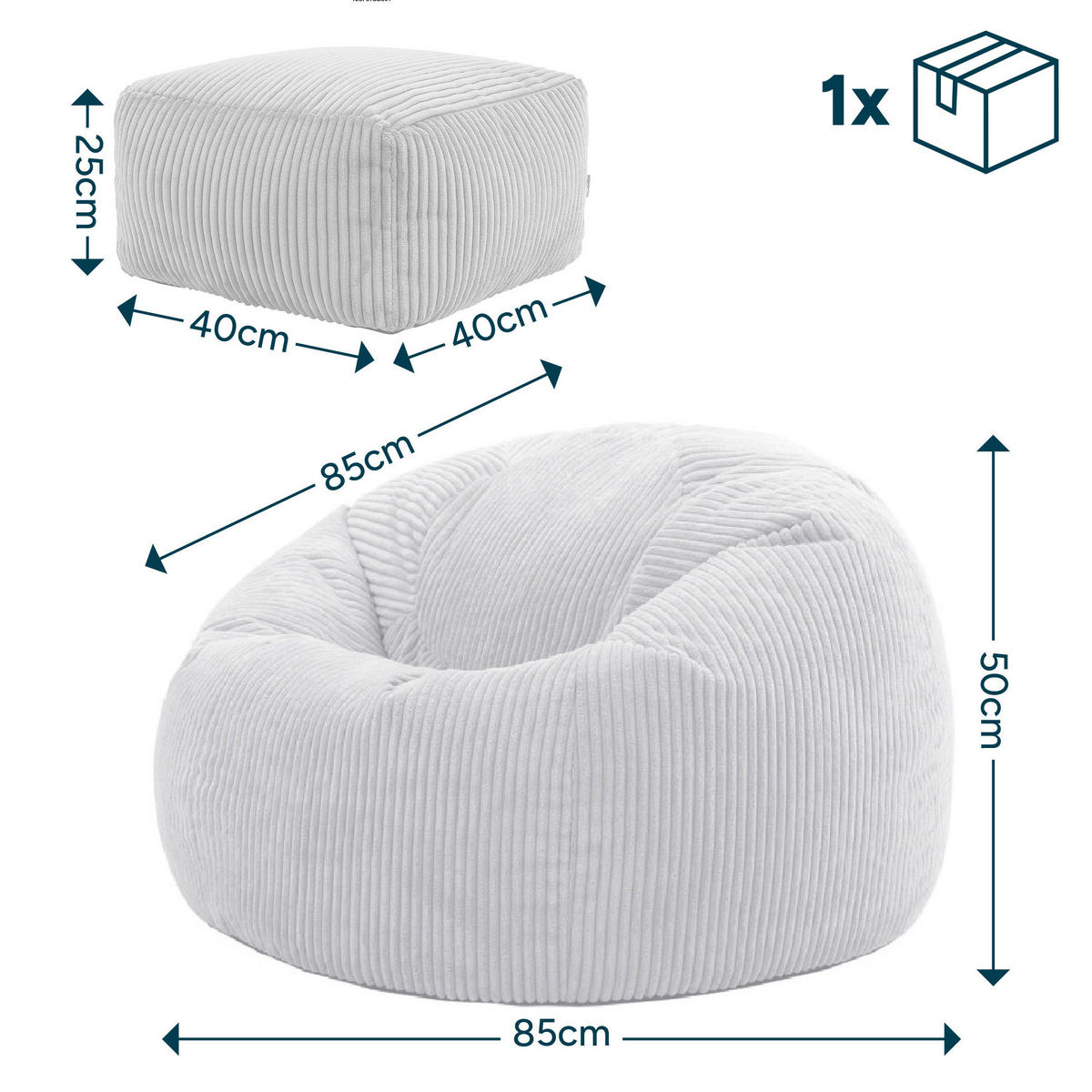 SITZSACK Klassisch + Hocker, Cord - Flieder, Kunststoff/Textil (85/50/85cm) - icon