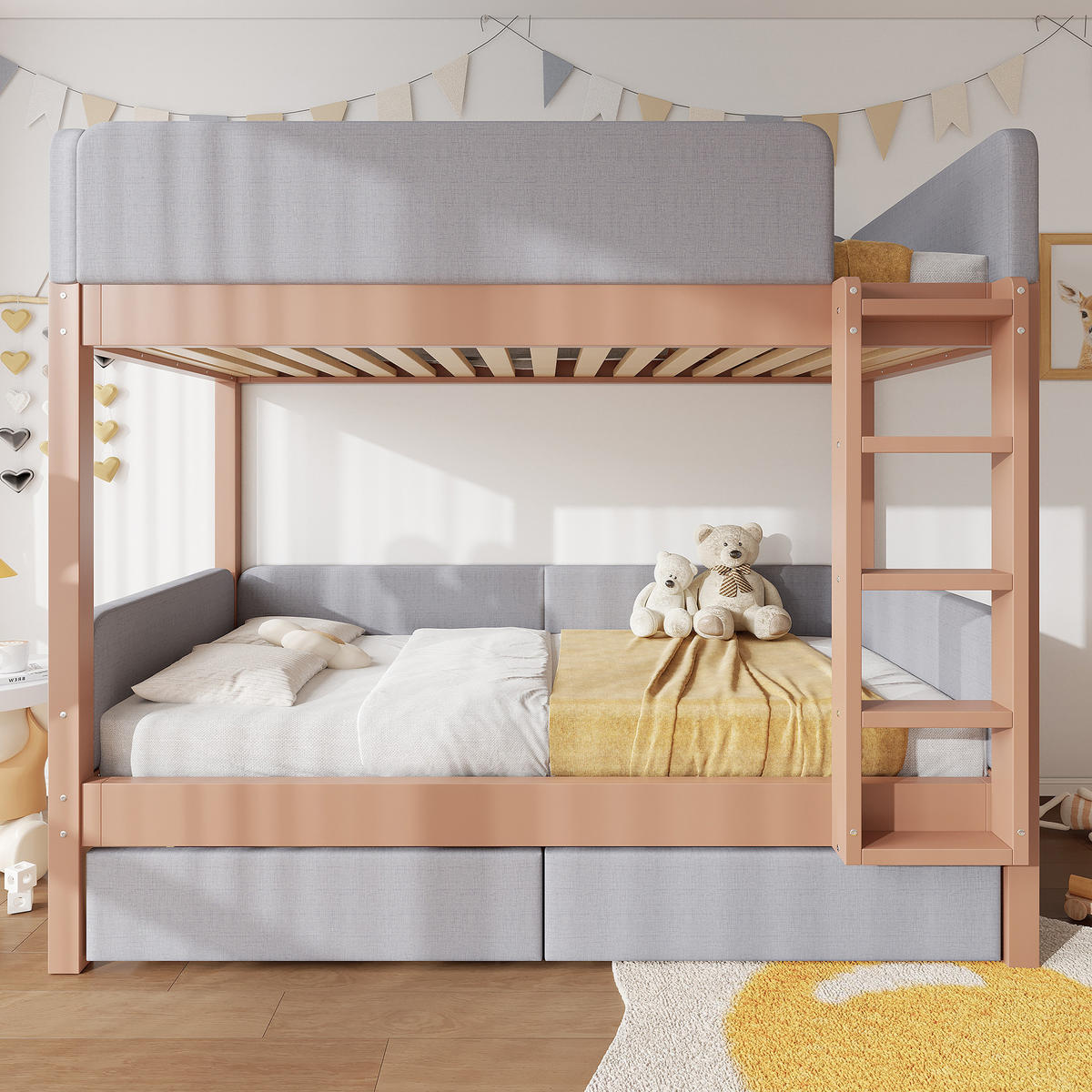 ETAGENBETT Kinderbett 90x200 Grau/Natur - Grau, Holz (90/200cm) - ComfortXL