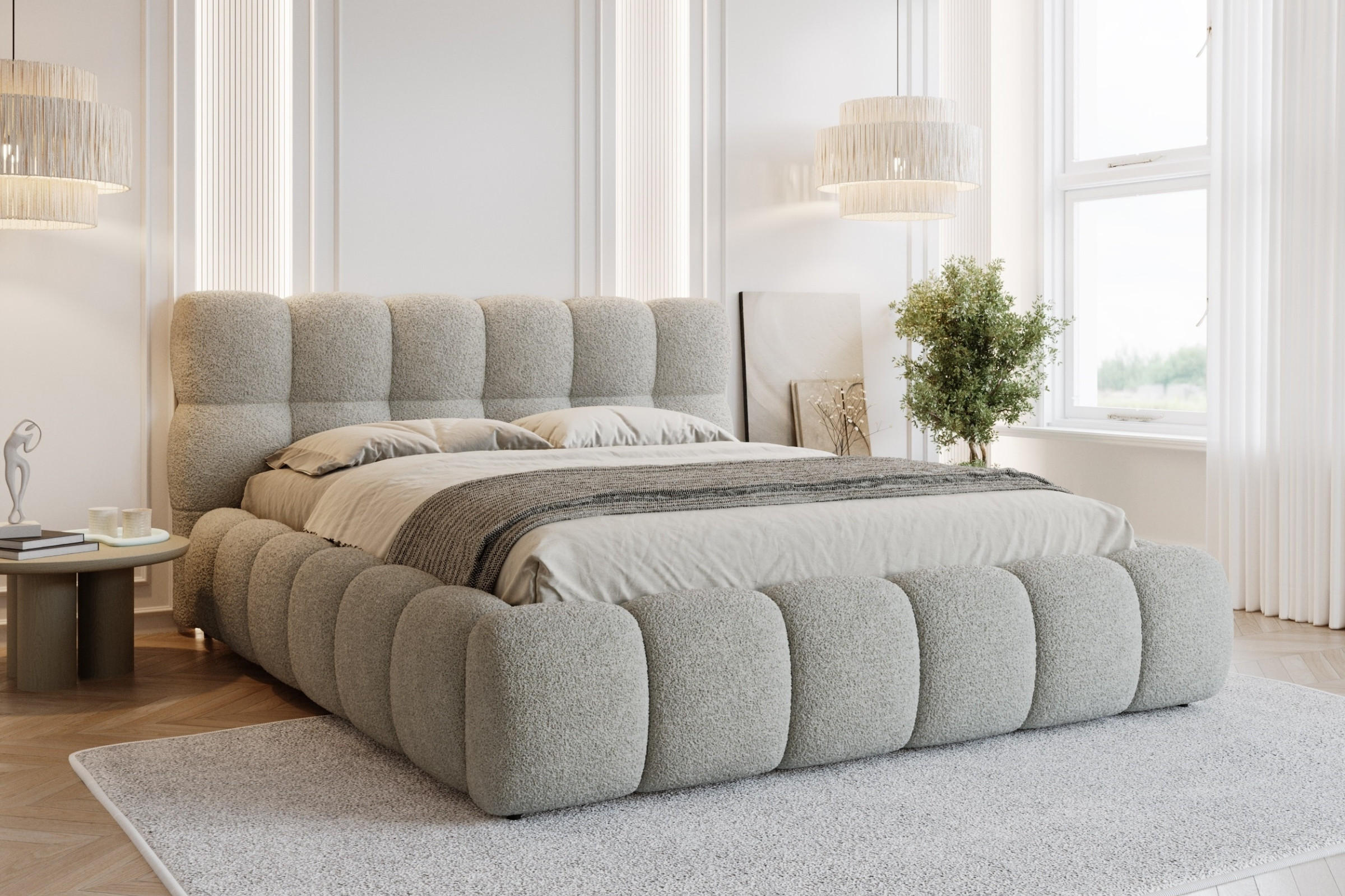 POLSTERBETT LUVA 140/200 in Boucle Hellgrau - Hellgrau, Holz/Holzwerkstoff (140/200cm) - Deine Möbel 24