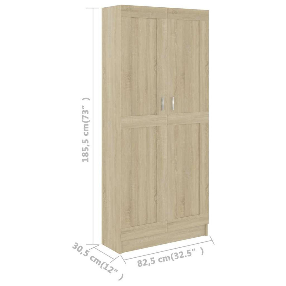 BÜCHESCHRANK mit 5 Fächern, 2 Türen 82,5/30,5/185,5 cm aus Holzwerkstoff Sonoma-Eiche Dekor - Sonoma Eiche, Holz (82.5/185.5/30.5cm) - vidaXL