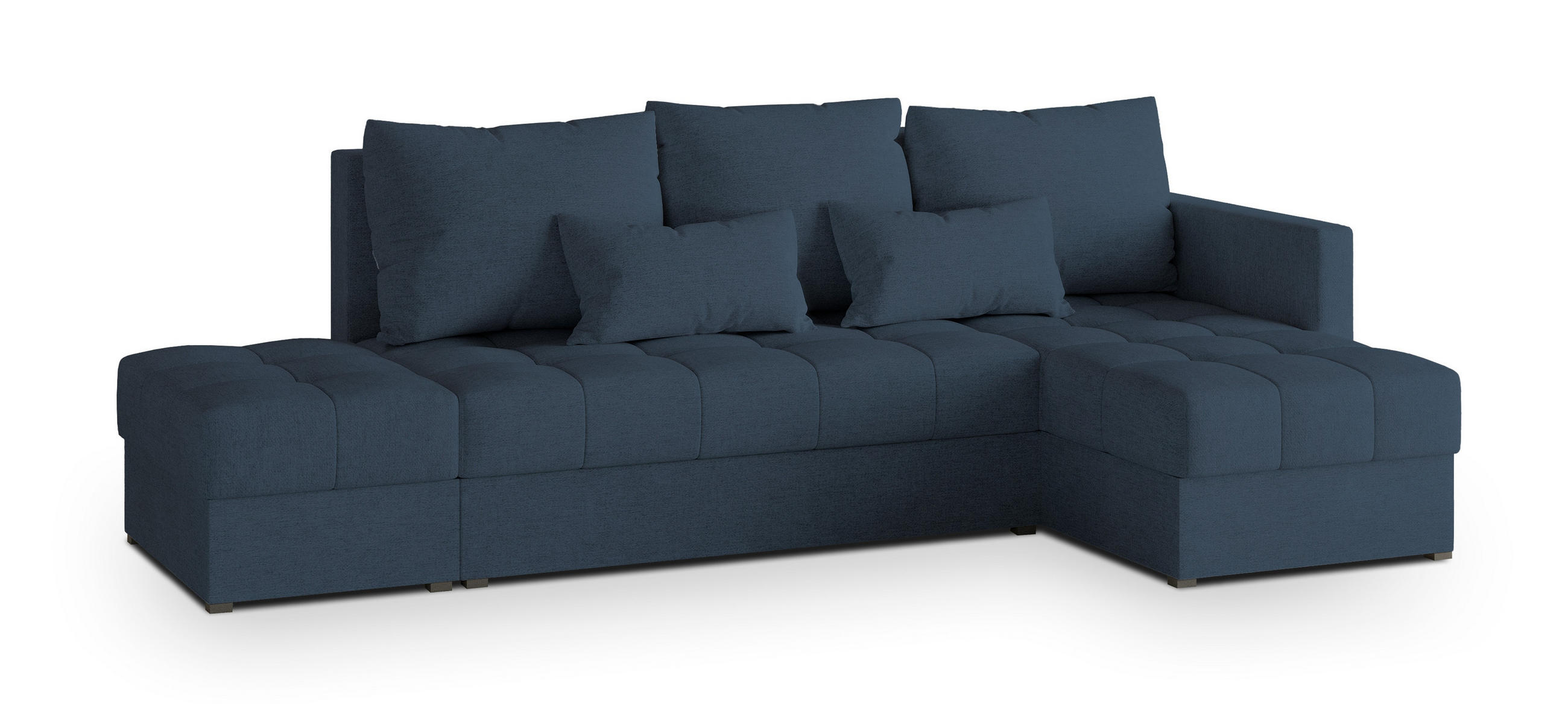 ECKSOFA LUMARI R-S Blau Plüsch-Stoff mit Schlaffunktion - Blau, Holz (262/143cm) - MASSENO