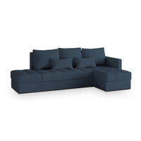 ECKSOFA LUMARI R-S Blau Plüsch-Stoff mit Schlaffunktion - Blau, Holz (262/143cm) - MASSENO