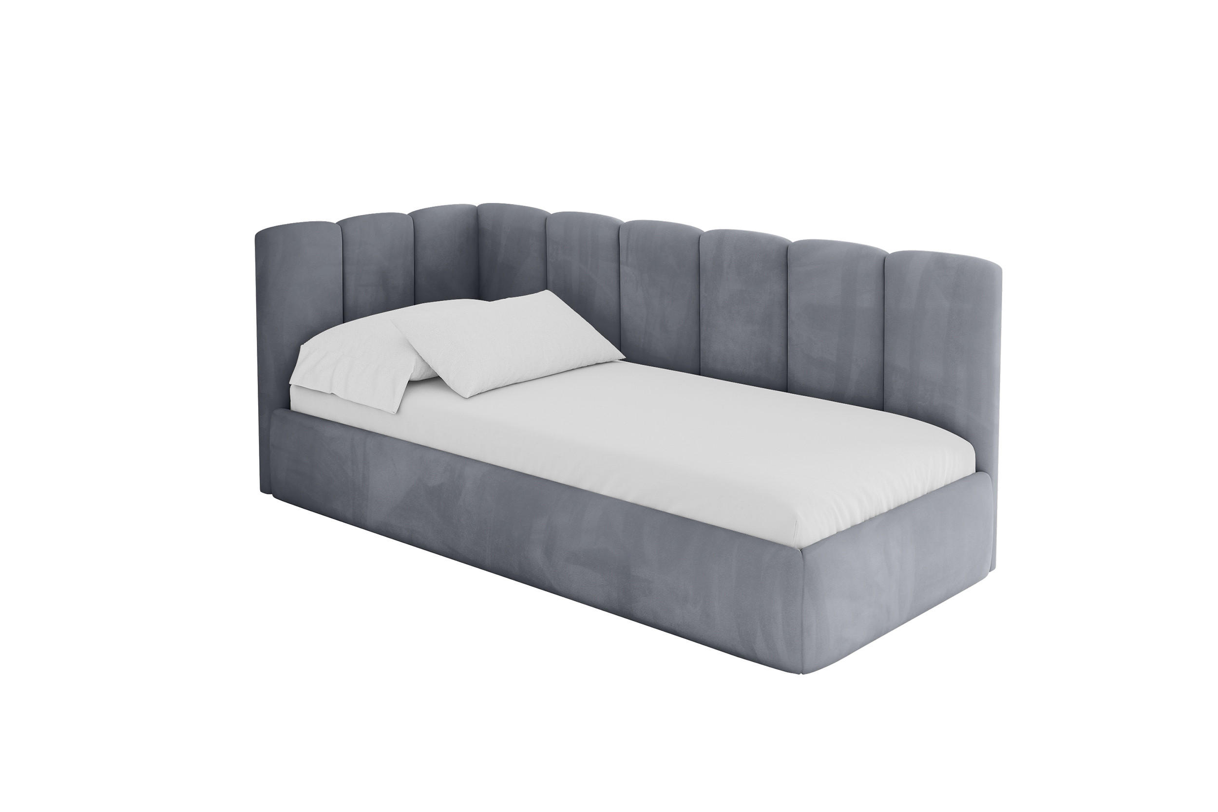 EINZELLBETT Jugendbett mit Bettkasten, Rechts - DEXY 80x200 Grau - Blaugrau, Holzwerkstoff/Textil (80/200cm) - ALTDECOR