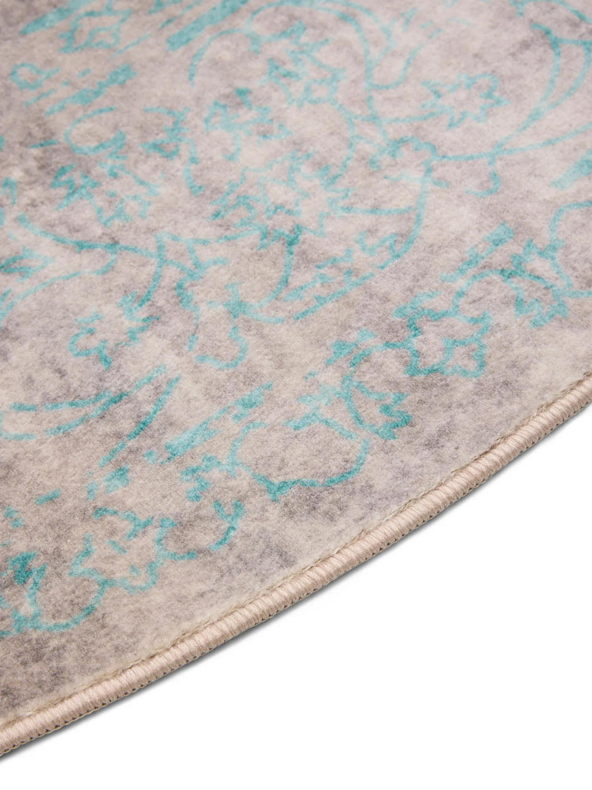 VINTAGE-TEPPICH Miray waschbar ø 160 cm rund - Türkis/Grau, Kunststoff (160/160cm) - benuta Nest