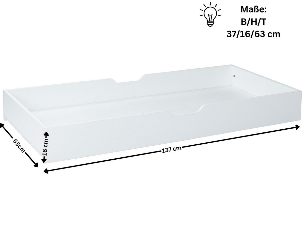 BETTSCHUBKASTEN für Babybett Maxim Kreideweiß - Weiß, Holzwerkstoff (137/16/63cm) - arthur berndt