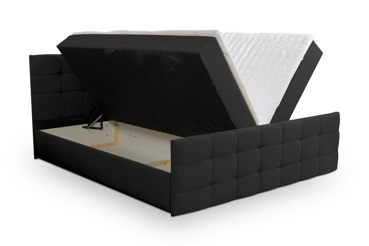 BOXBETT NATALIE mit 2 Bettkästen, 160x200, Farbe: Schwarz, Velourstoff, mit Bonell-Matratze inkl. Topper - Schwarz, Holz/Kunststoff (160/200cm) - VENASI MÖBEL