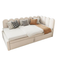 POLSTERBETT aus Samt 90/180x200 cm in Beige mit Ausziehbett - Beige, Textil (90/200cm) - Modfu