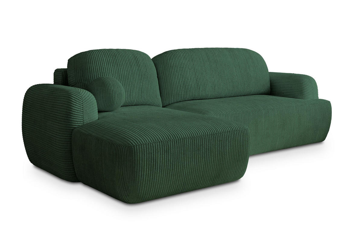 ECKSOFA MODENZA P L-S Grün Kordstoff mit Schlaffunktion - Grün, Holz (266/148cm) - MASSENO